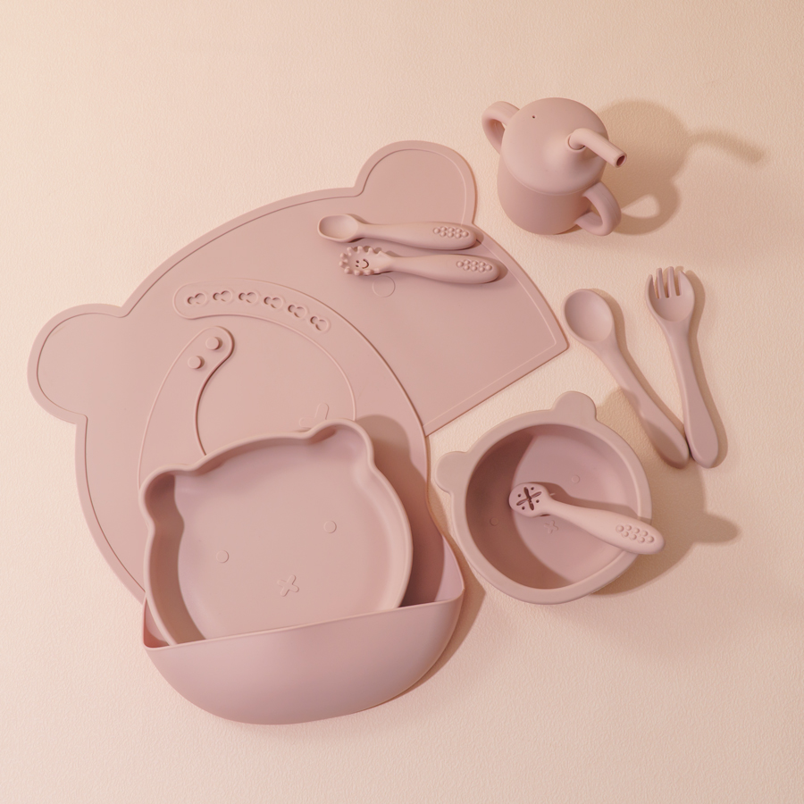 Silicone Suction Bowl - 8PCS Silicone Baby Feeding Set Adjustable