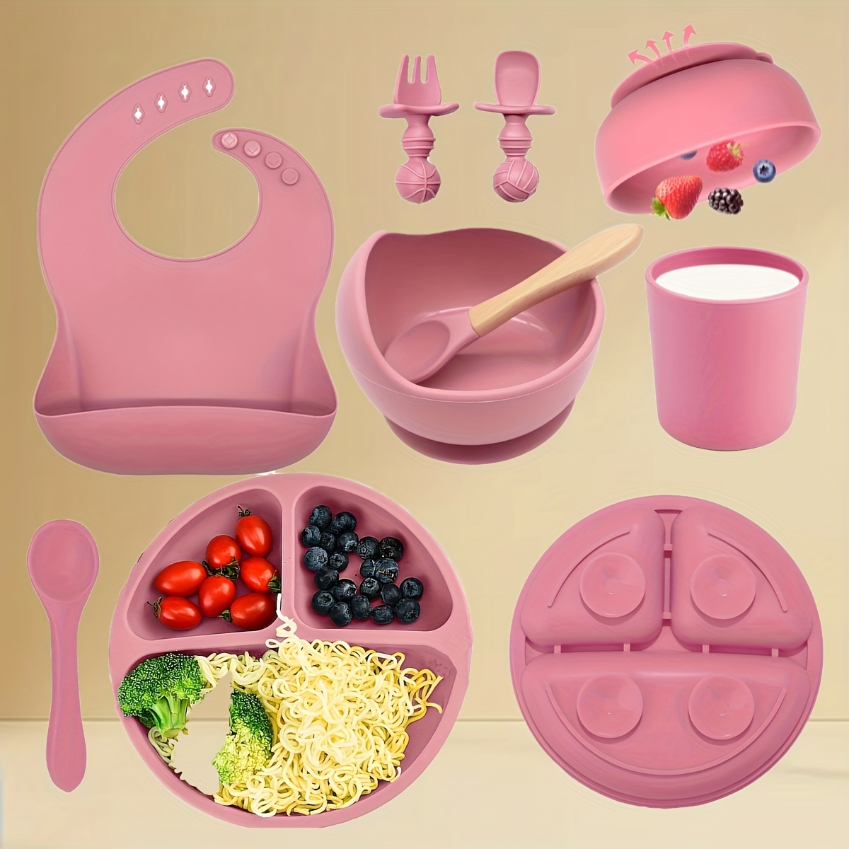 Plate Suction Toddler - 8-Piece Silicone Baby Feeding Set, Including