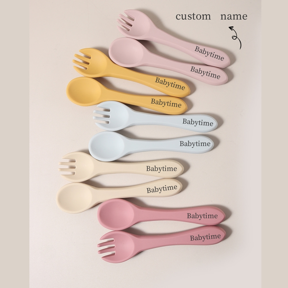 Baby Food Name - Custom Name 1 Pair Silicone Spoon